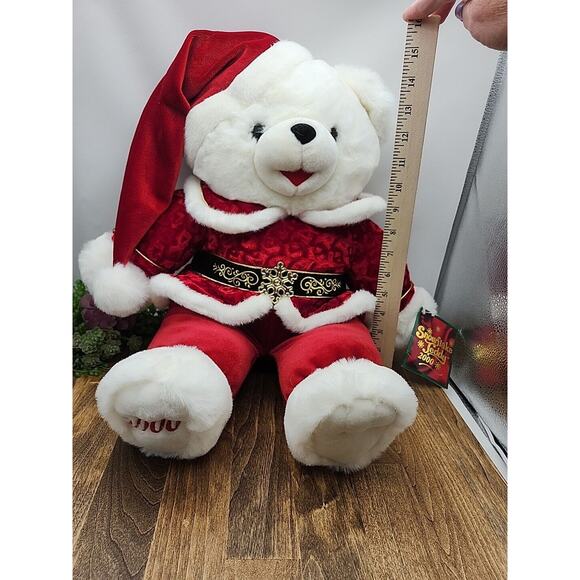 2000 Walmart Christmas Snowflake TEDDY BEAR White Boy 22" Red Santa Suit - Picture 7 of 7